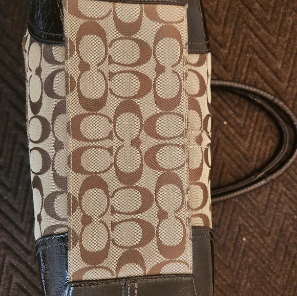 Coach 12369 Bleecker Khaki Jacquard Sig C with Brown Leather Trim Tote Bag Purse - Picture 4 of 7